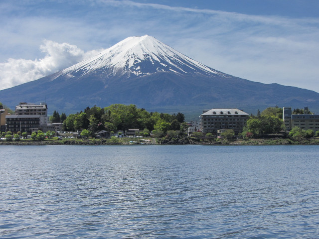 河口湖遊覽船上欣賞河口湖、富士山