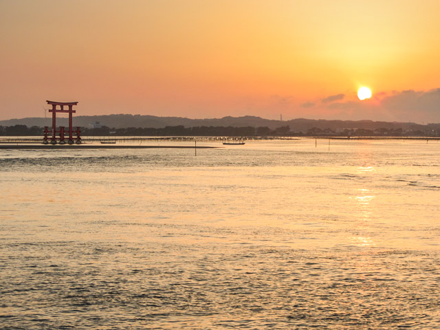 日本濱松 弁天島海中鳥居日落景色