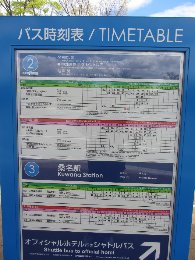 日本桑名市 長島三井 MITSUI OUTLET PARK 往名花之里 巴士站 巴士時刻表