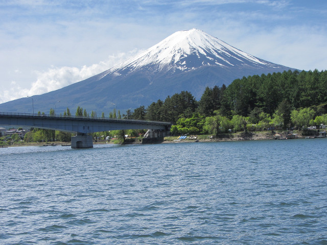 河口湖遊覽船上欣賞河口湖、富士山