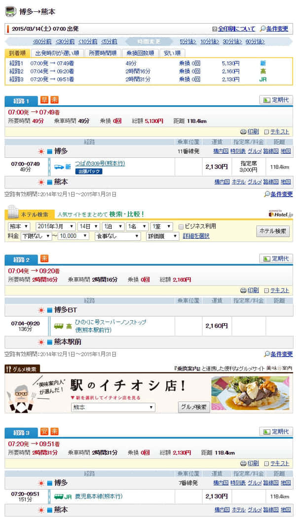 日本九州火車時刻 Jorudan 網站查詢