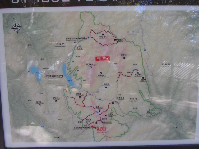 韓國慶州 佛國寺和石窟庵間的吐含山紅葉行山徑 地圖