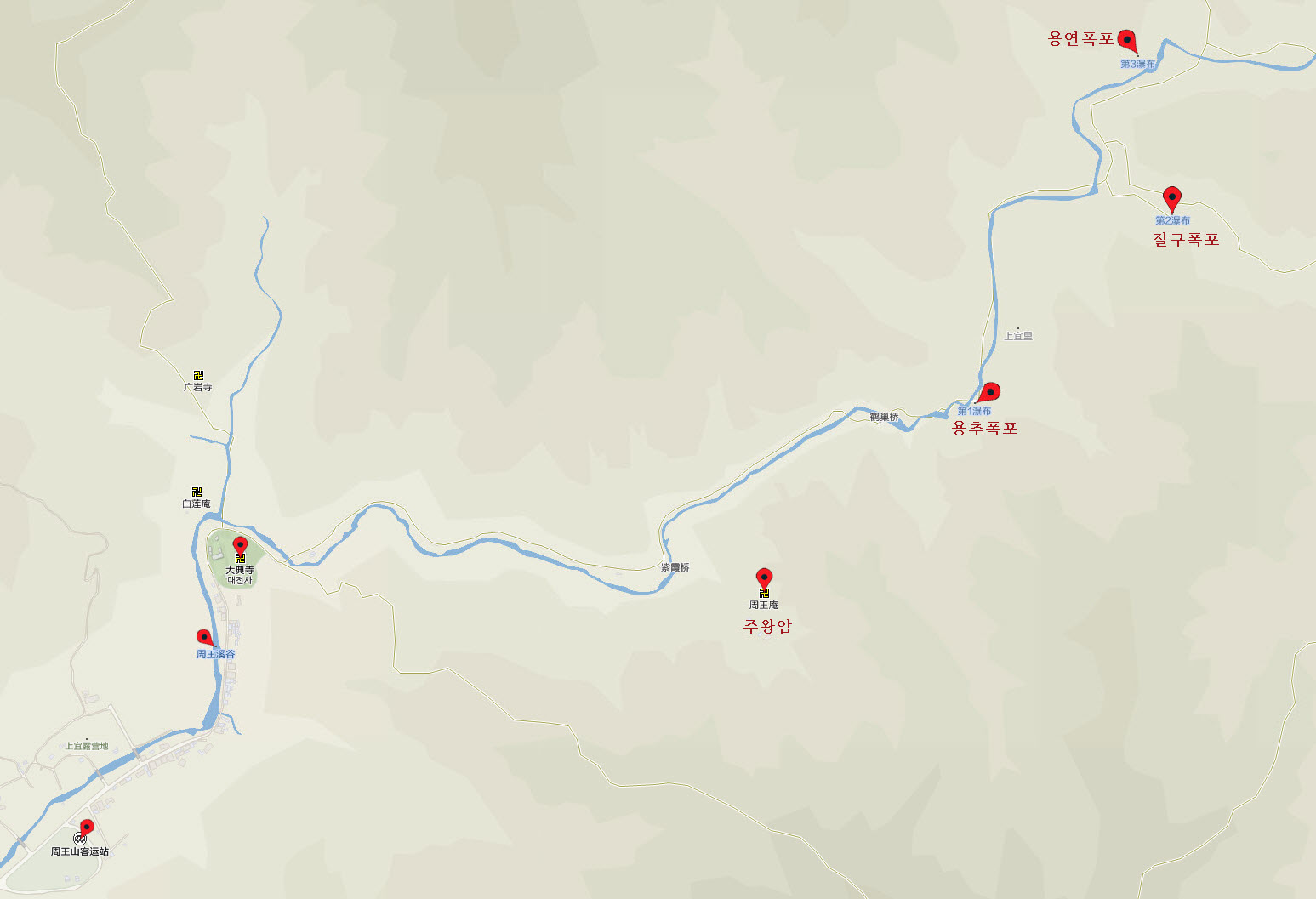 韓國周王山國立公園健行步道路線地圖