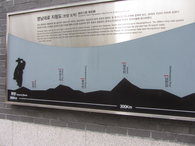 韓國大邱 嶺南大路 (영남대로 Yeongnam Daero) 攀山越嶺進京赴考的距離地圖