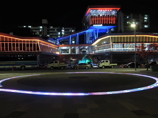 韓國丹陽南漢江畔 想像中的街道、丹陽 Danuri 水族館 夜色