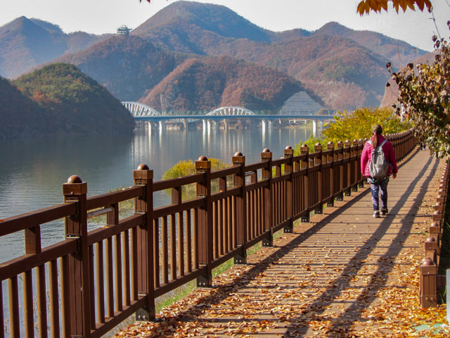 韓國丹陽南漢江畔第四散步道步行往丹陽南漢江棧道 上津大橋、萬川下 Skywalk