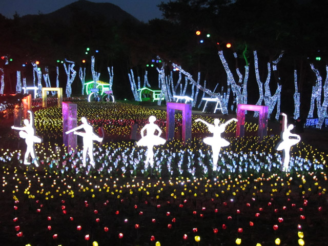 韓國丹陽垂楊介星光隧道 LED 公園晚間景色