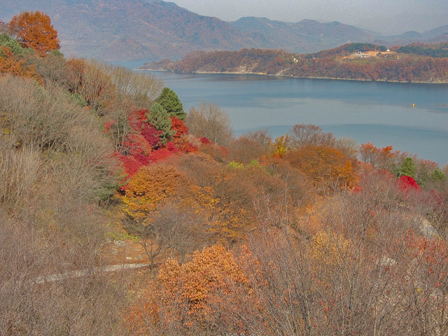  堤川忠州湖 秋天紅葉景色