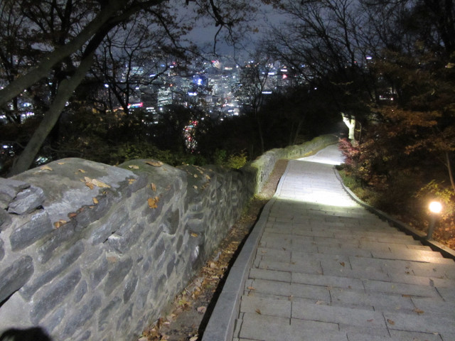 韓國首爾 南山公園 晚上的首爾城郭路