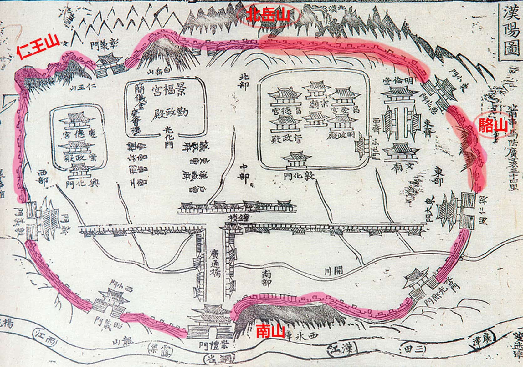 首爾城郭路 北岳山段、駱山段徒步地圖