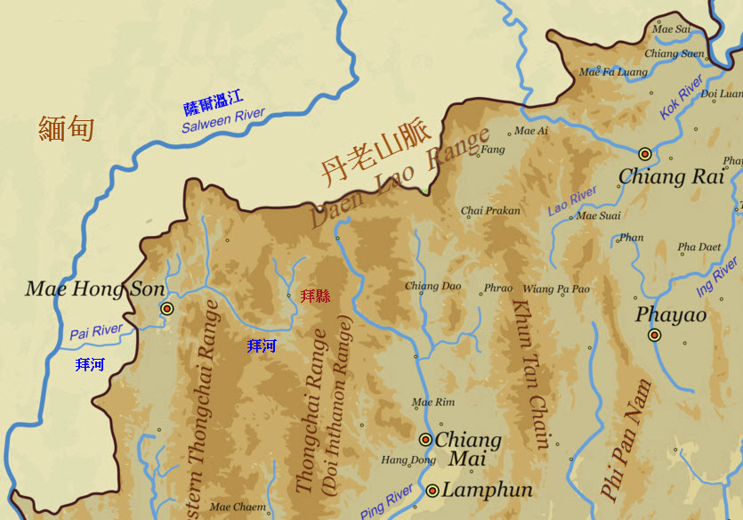 泰國 拜縣 (Pai) 拜河流域地圖