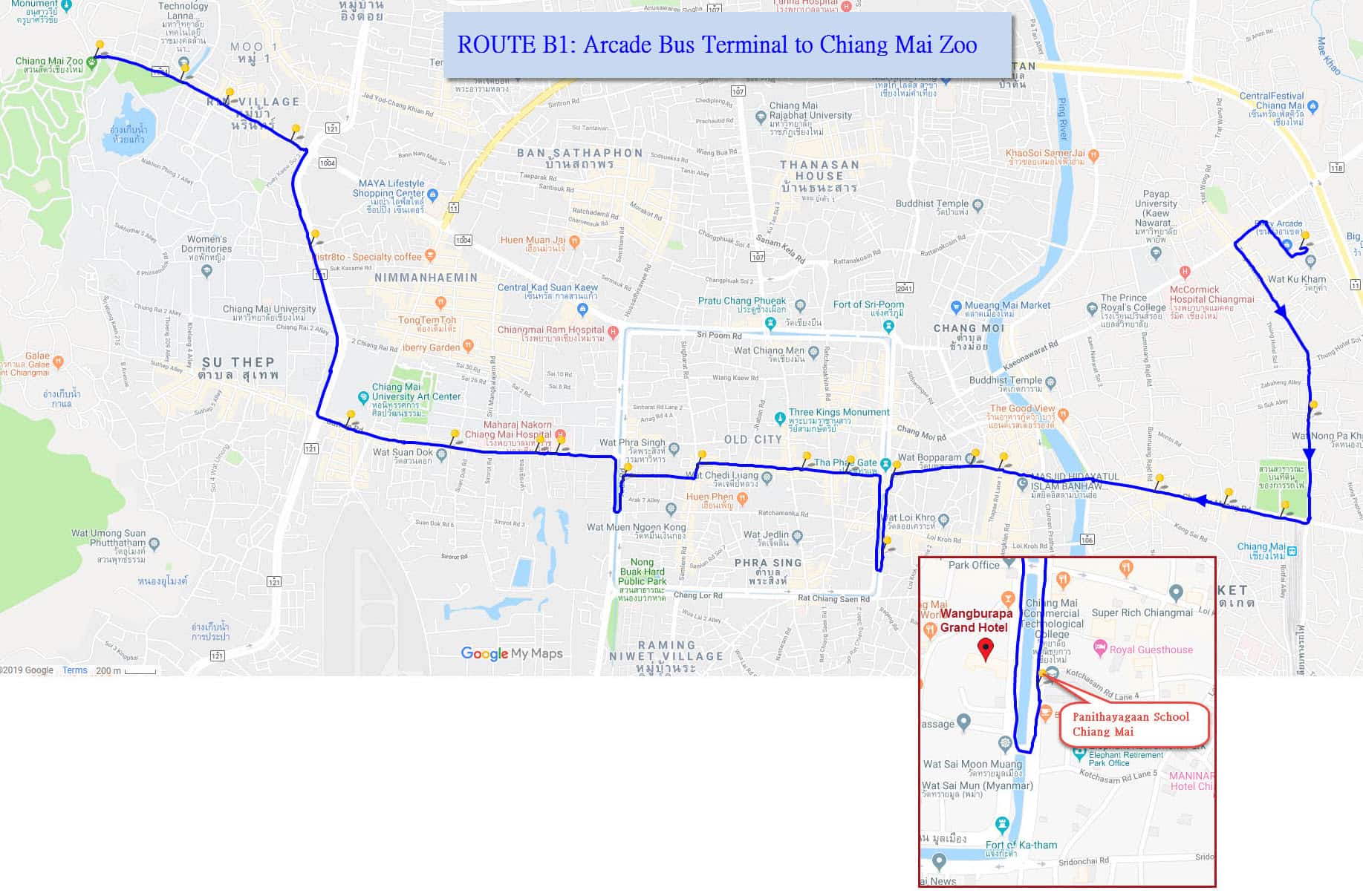 泰國清邁 Arcade Bus Station 經 塔佩門 至 清邁動物園 B1 巴士路線