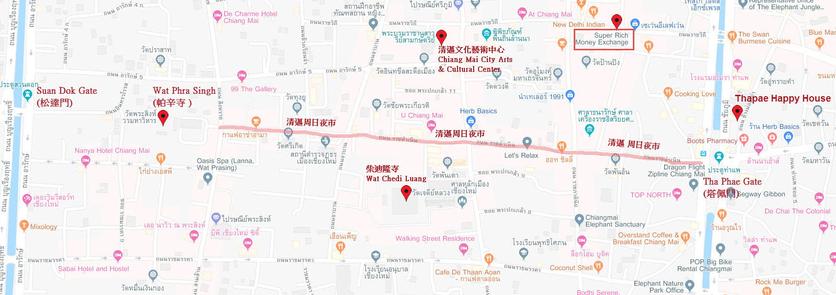 泰國清邁 - 清邁周日夜市地圖