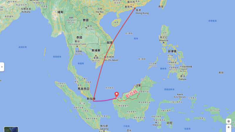 香港飛機往砂拉越航線圖